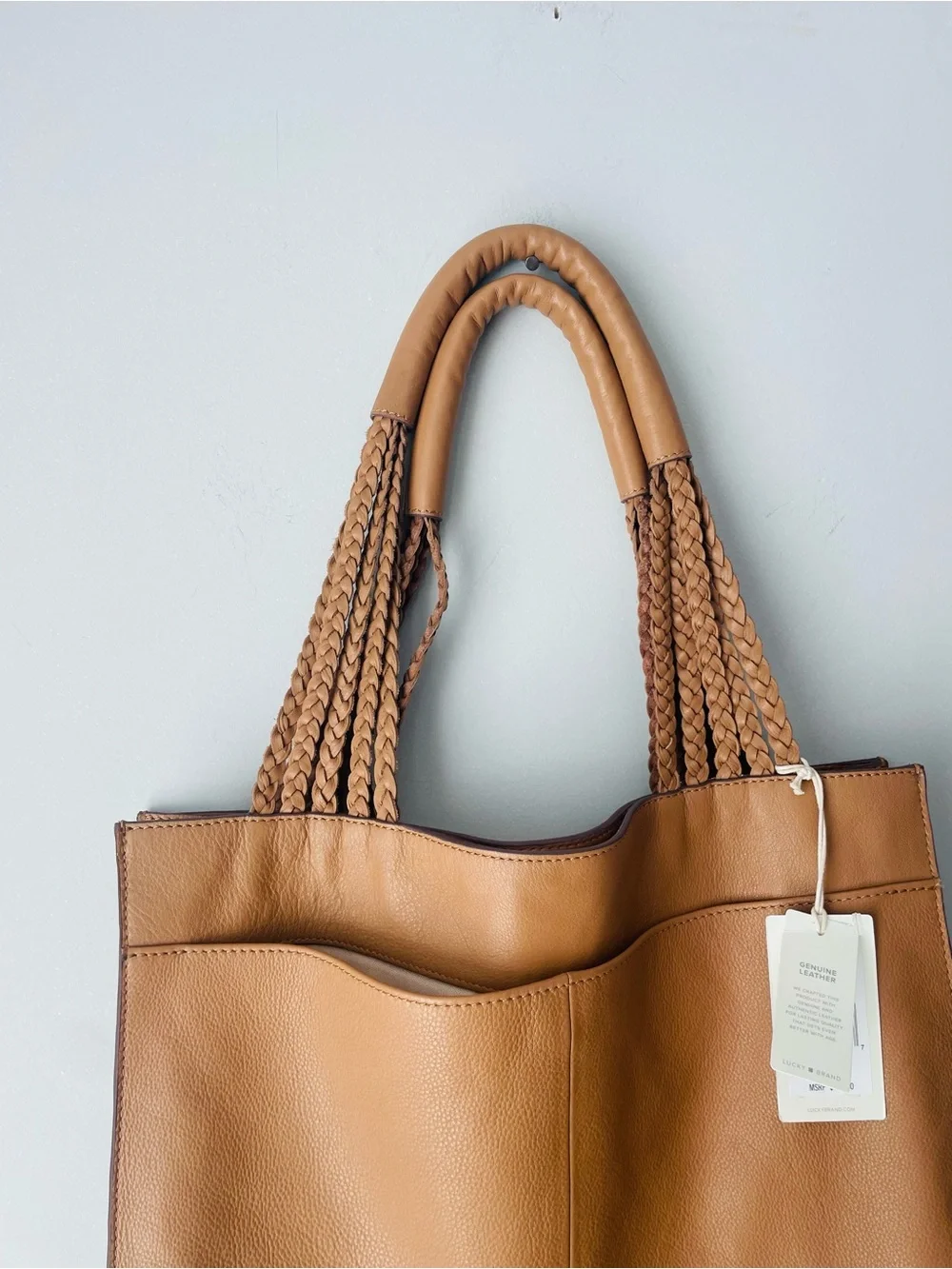 Lucky Brand Mina Leather Tote Bag with Braided Handles